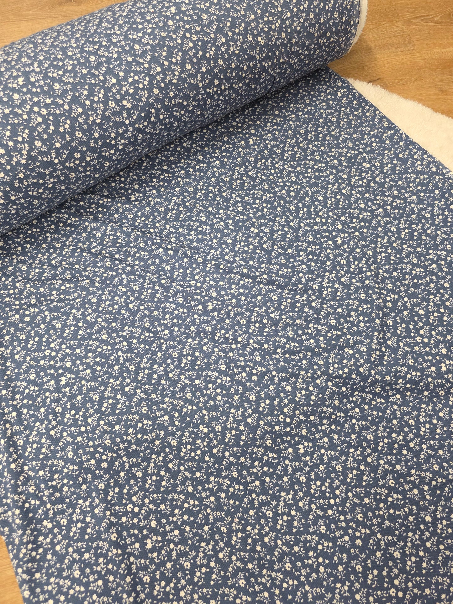 Blue Tiny Floral Yummy Rib Knit | Sold By The Half Yard