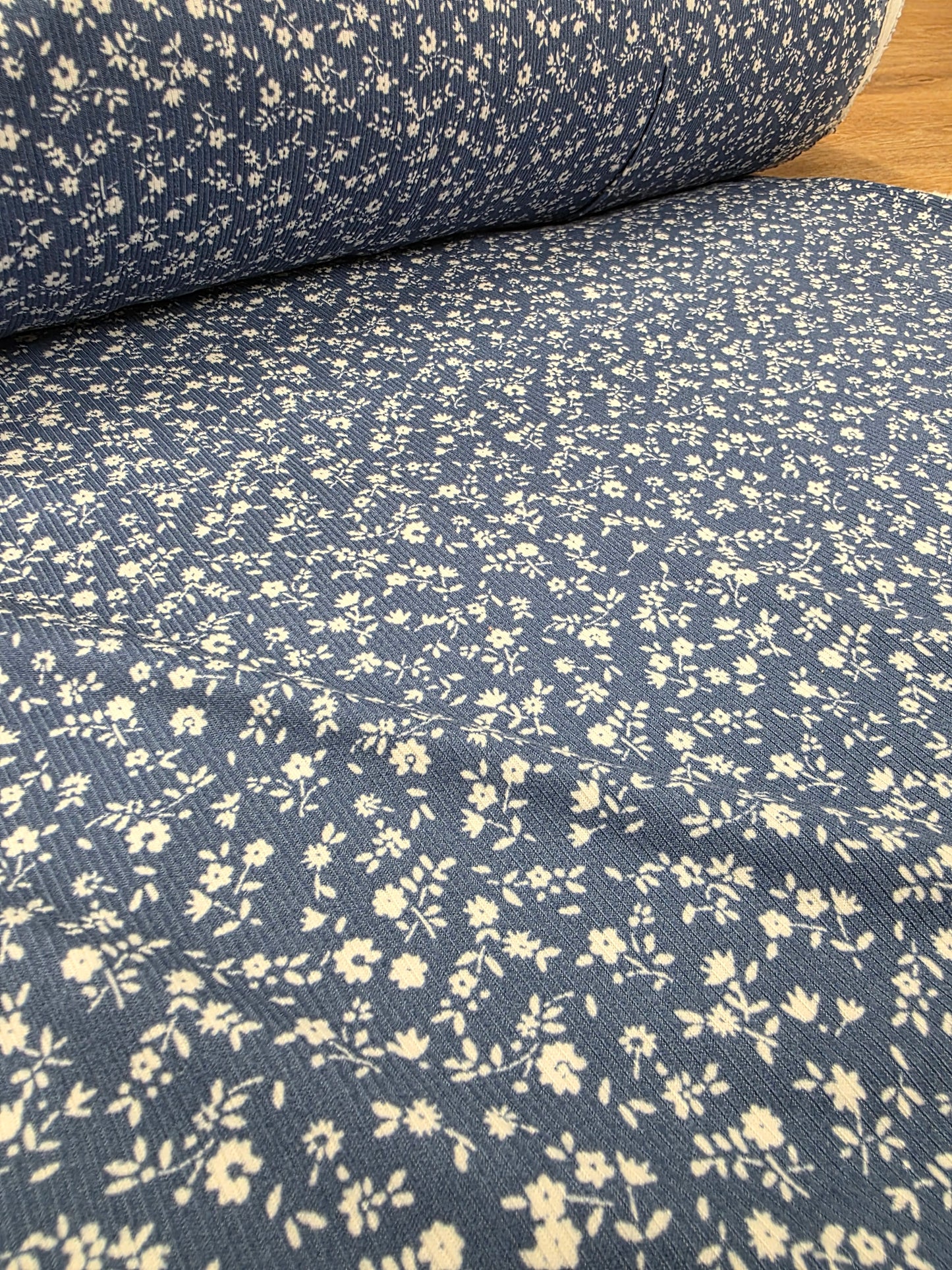 Blue Tiny Floral Yummy Rib Knit | Sold By The Half Yard