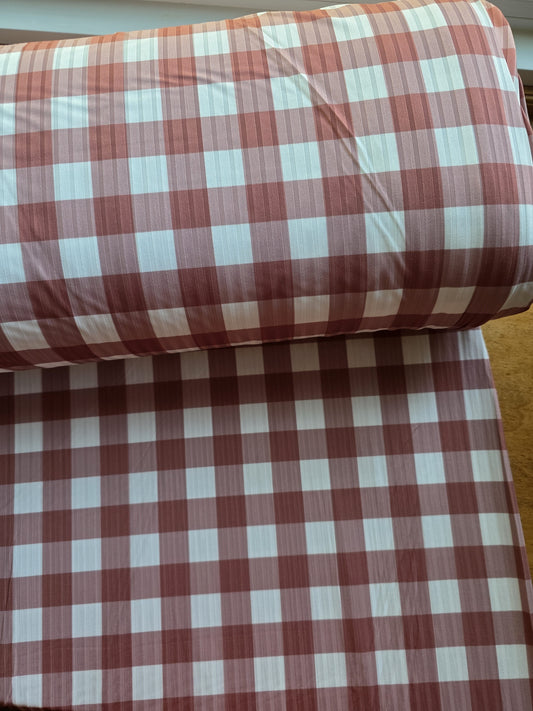 Chestnut Brown Gingham Wide Poly Rib Knit | Sold By The Half Yard