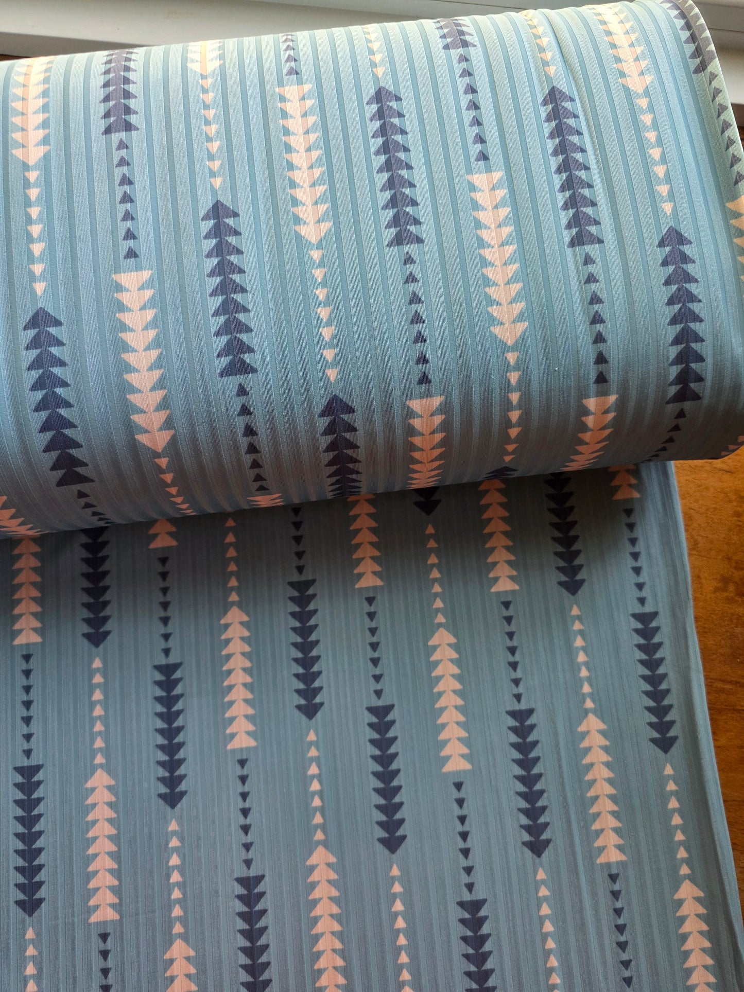 Blue Arrows Wide Poly Rib Knit | Sold By The Half Yard