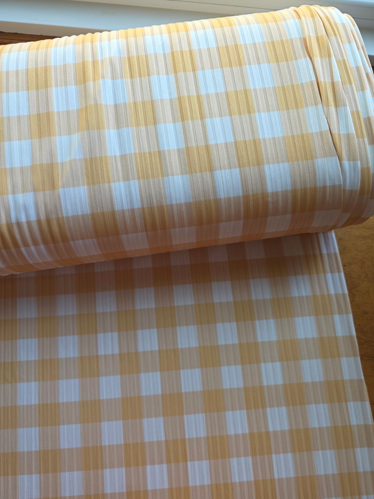 Butter Yellow Gingham Wide Poly Rib Knit | Sold By The Half Yard