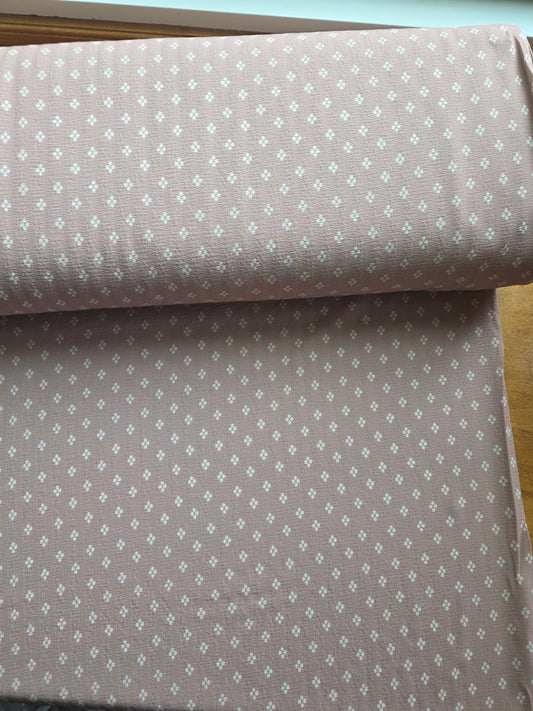 Tan Ditsy Diamonds Poly Crepe | Sold By The Half Yard