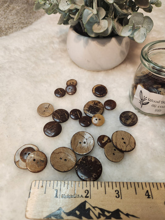 Assorted Wood Look Buttons - 65 Count