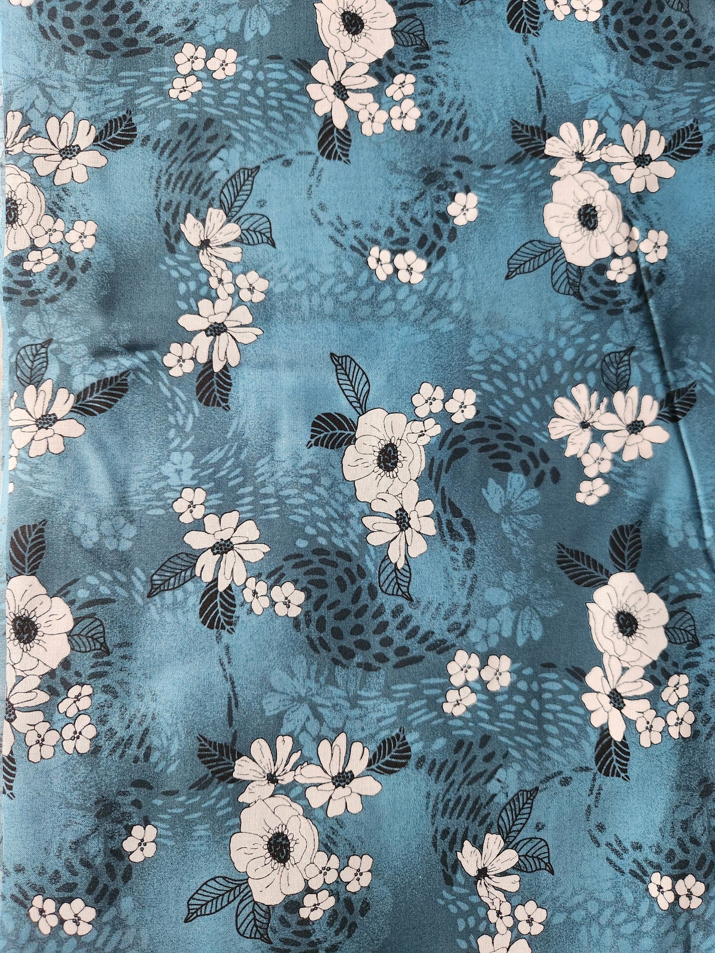 Blue Tropical Floral Polycotton