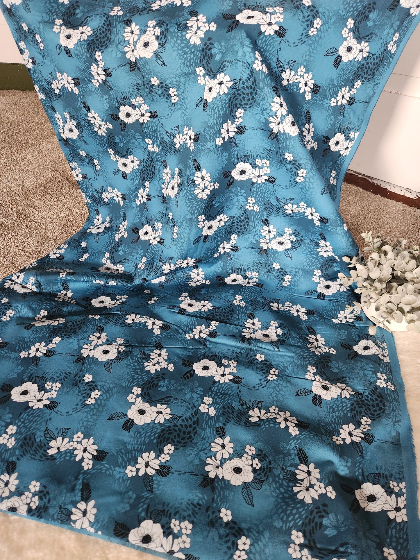 Blue Tropical Floral Polycotton
