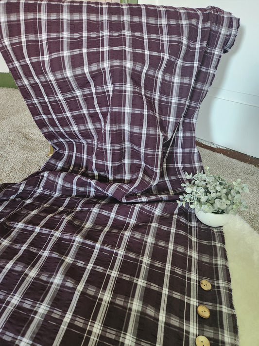 Plum Plaid Seersucker Polycotton