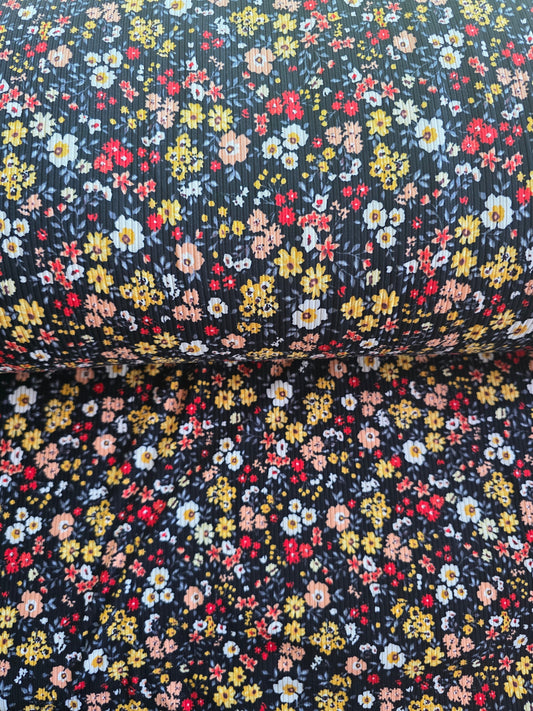 Black Floral Print Yummy Rib Knit