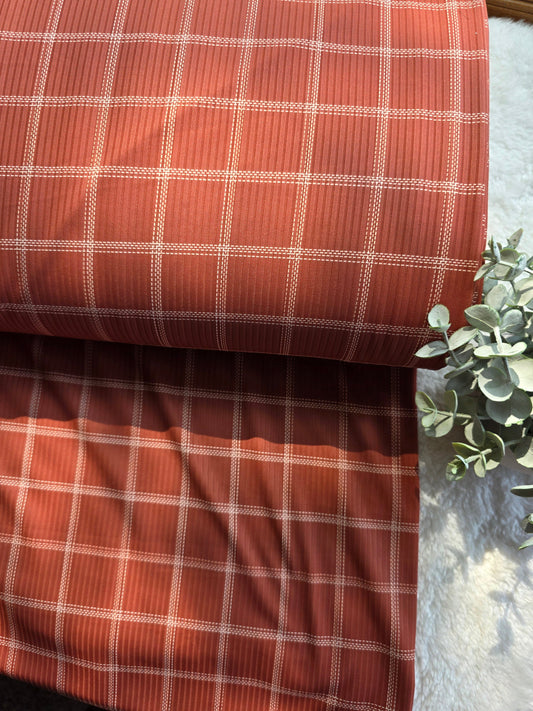 Rust Basic Tartan Plaid Reign Rib Knit
