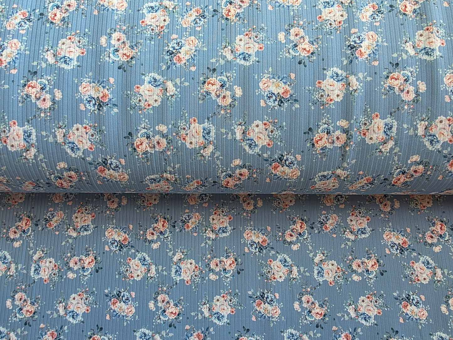 Dusty Blue Dreamy Elegance Floral Reign Rib Knit