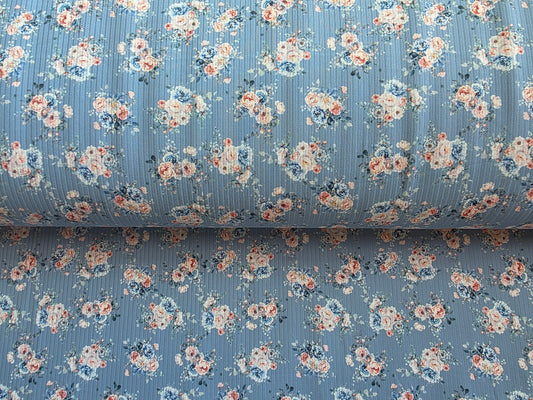 Dusty Blue Dreamy Elegance Floral Reign Rib Knit